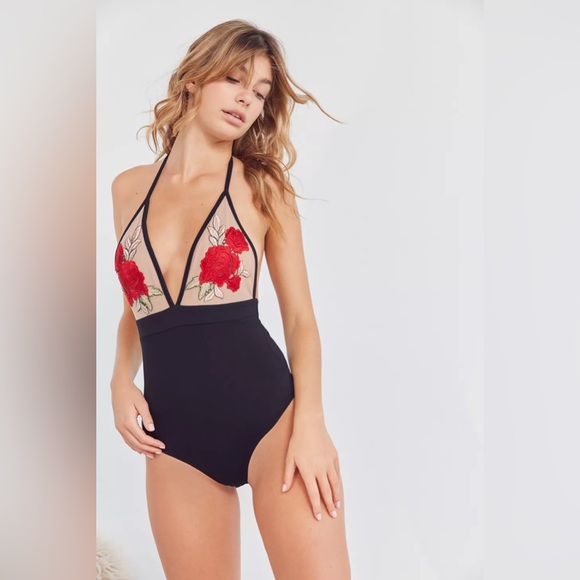 Urban Outfitters, Out From Under Embroidered Rose Bodysuit, Size Medium - Picture 2 of 16